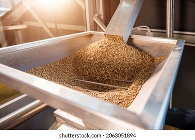The technological process of grinding malt seeds at the mill - Shutterstock ID 2063051894