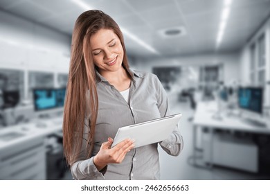 Technological Software worker Engineering  Manager with digital tablet