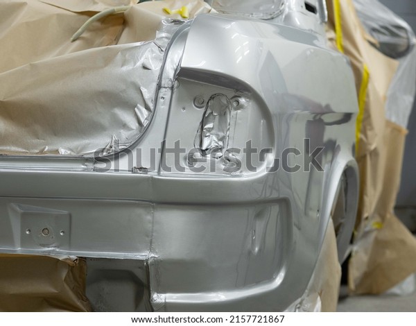 technological stage in car painting.
restoration of an old car. restoration of
paintwork