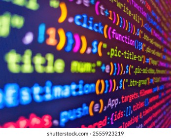 Technological stock exchange chart. Code background. Stock market graph analysis. Backend programming, software development concept. Abstract computer script code. Web dewelopment. Blue color.