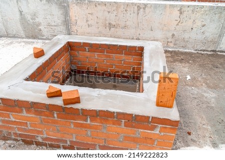 technological superstructure for maintenance of structures or mechanisms made of bricks on the roof of the building, selective focus