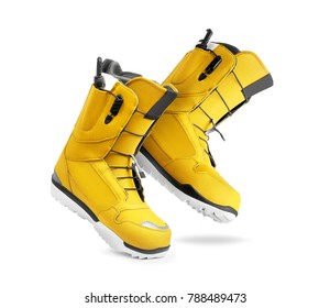 Technological Yellow Snowboard Boots On White Background