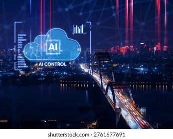 Technology AI assistant control and data research in smart city, connect with neural network line in Asian city China. - Powered by Shutterstock - Get 15% off with code: PIKWIZARD15