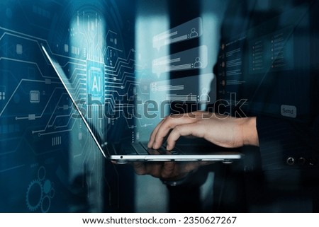 Technology AI Auto chat concept, AI assistance design and development, Technology in the further for next generation,  Artificial intelligence, visual tech program and application.