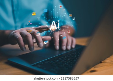 Technology Ai with Businessman or Analyst working in Business Analytics and Data Management System on virtual screen. Corporate strategy for finance, operations, sales, marketing, assistant, secretary