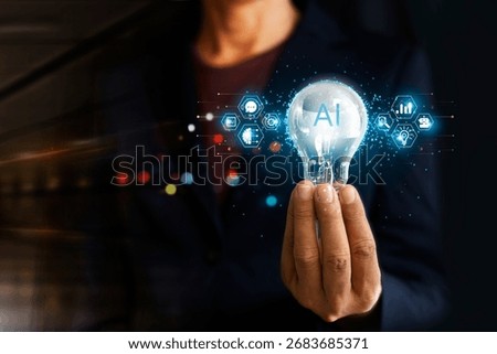 Technology artificial intelligence digital AI holding light bulb concept on cyber future