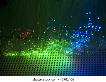 technology background, Bunch of green red fibre optics