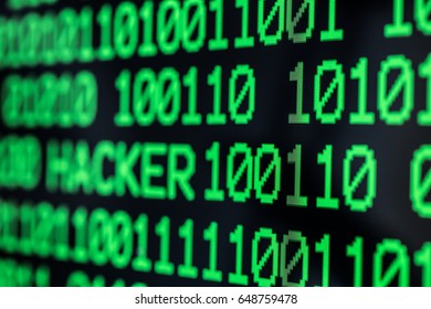 Technology background, close up on texture digital pixel is running prinary code number with black background and selective focus.