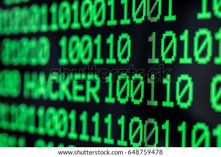 Technology background, close up on texture digital pixel is running prinary code number with black background and selective focus.