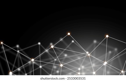 Technology background concept, Abstract connected line dots network on bright polygon black blurred background
