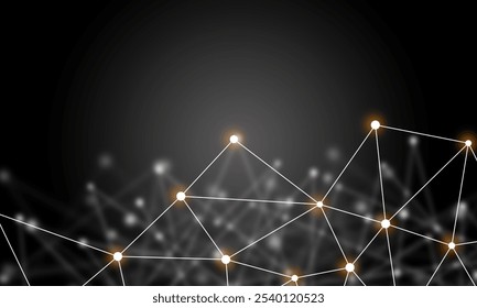 Technology background concept, Abstract connected line dots network on bright polygon black blurred background