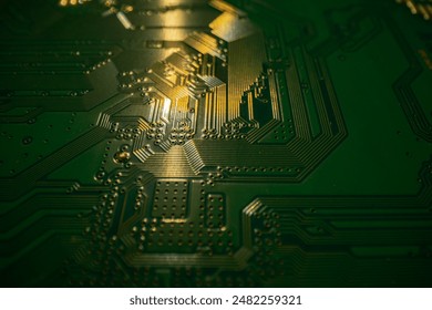 Technology background. High tech electronic circuit board background. Close-up macro electronic circuit board, technology chips to the motherboard. Electronic technology digital chip. Tech background.