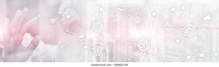 Technology Background. Workflow Organisation Structure On Virtual Screen.