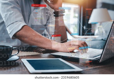 technology, business, database, diagram, chart, plan, development, management, process. touch at touchpad for check database diagram and flow chart to development. database should be data dictionary. - Powered by Shutterstock - Get 15% off with code: PIKWIZARD15