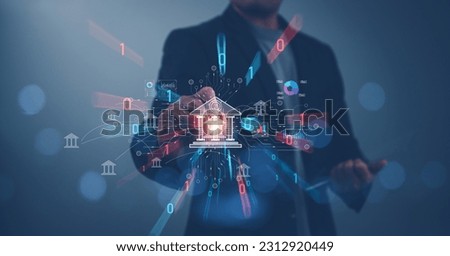 Technology and business finance concept, Businessman touching icon online banking and icon network connection, online payments, shopping and digital technology on virtual screen, global business
