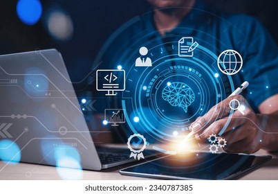 technology, business, neural, processor, network, link, system, innovation, innovative, ai. use mouse pen to developer for investment and saving. financial and invest has risk should be careful.