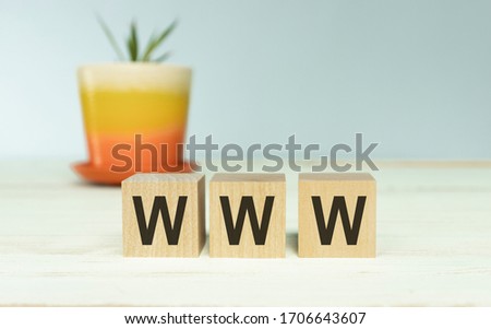 Technology Communication and Web Site Network Searching Concept, URL World Wide Web Communicating on Internet Networking. Web Browser and Wooden Cube With Alphabet WWW Search Engine on Laptop Keyboard