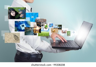 Technology of the computer in hands businessman.