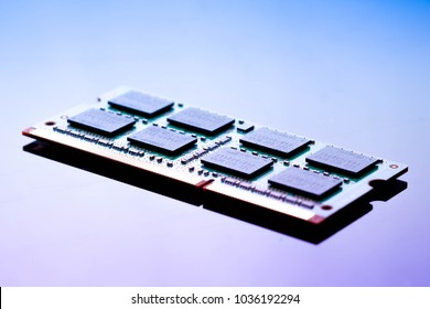 technology cyber electronic concept. cpu ram computer on blue light background