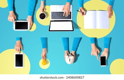 Technology devices and office supplies from above - Powered by Shutterstock