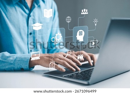 Technology education using AI systems, concepts and studies of artificial intelligence (AI) technology, modern digital learning lessons and learning, e-learning systems and online education.