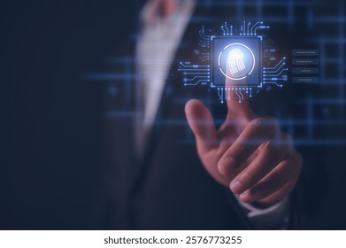 Technology fingerprint scan digital transformation management, big data business process strategy, automate operation, customer service management Security user interface technology with fingerprint - Powered by Shutterstock - Get 15% off with code: PIKWIZARD15