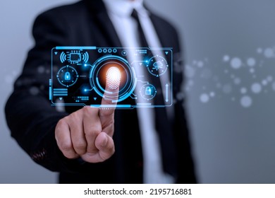 Technology fingerprint scan provides security. digital transformation change management,new technology big data and business process strategy, automate operation, customer service management.