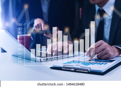  Technology hologram with team business working on computer laptop, smartphone, and tablet background. Concept of big data.
 - Shutterstock ID 1484618480
