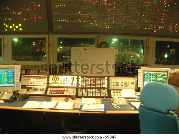 Technology Industry Computers Control Room Screens Stock