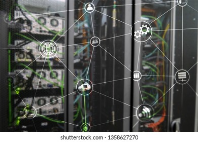 Technology infrastructure cloud computing and communication. Internet concept.