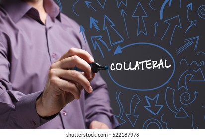 Technology, Internet, Business And Marketing. Young Business Man Writing Word: Collateral