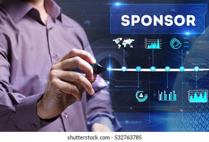 Technology, Internet, Business And Marketing. Young Business Person Sees The Word: Sponsor