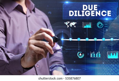 Technology, Internet, Business And Marketing. Young Business Person Sees The Word: Due Diligence