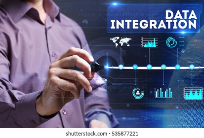 Technology, Internet, Business And Marketing. Young Business Person Sees The Word: Data Integration