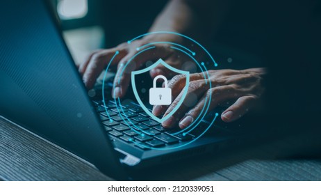 Technology internet and network in cyber security concept. Data protection and secure internet access, select the icon security on the virtual screen.