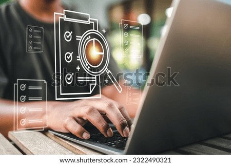 technology, laptop, personal, progress, information, file, data, business, document, magnifying glass. typing keyboard for magnifier to document then easy to view. that technology friendly to use.