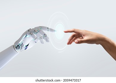 Technology meets humanity background, modern remake of The Creation of Adam - Shutterstock ID 2059473317