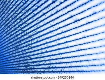 Technology modern screen. Abstract data bits stream background. Digital cyber pattern. Selective DOF focus. Blue background color. 