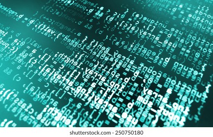 Technology modern screen. Abstract data bits stream background. Digital cyber pattern. Selective DOF focus. Blue cyan background color. 