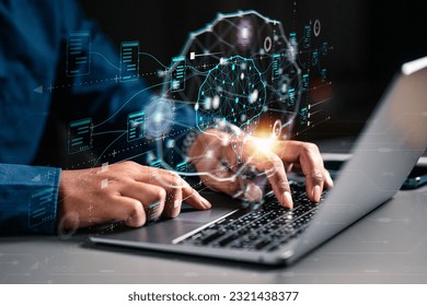 technology, neural, business, processor, network, link, system, intelligence, innovation, artificial intelligence. typing keyboard to training artificial intelligence. neural tech and link network.