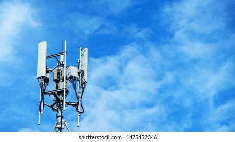 Technology on the top of the telecommunication. Cellular phone antennas on a building roof.Telecommunication mast television antennas.Receiving and transmitting stations. - Shutterstock ID 1475452346