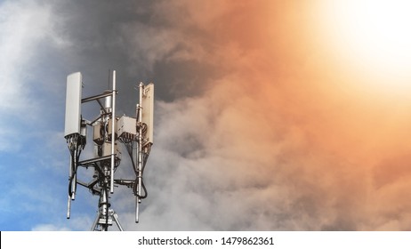 Technology on the top of the telecommunication. Cellular phone antennas on a building roof.Telecommunication mast television antennas.Receiving and transmitting stations. - Shutterstock ID 1479862361