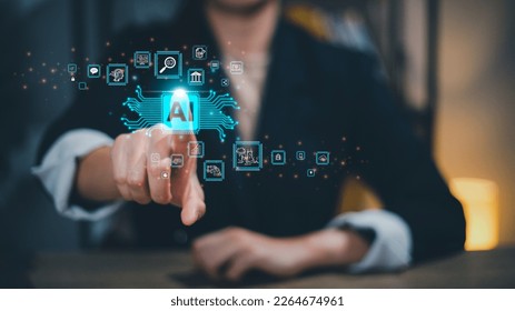 Technology and people concept women use AI to help work, AI Learning, and Artificial Intelligence Concepts. Business, modern technology, internet, and networking concept.  - Shutterstock ID 2264674961