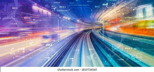 Technology screen with abstract high speed technology POV motion blur - Shutterstock ID 1819734569