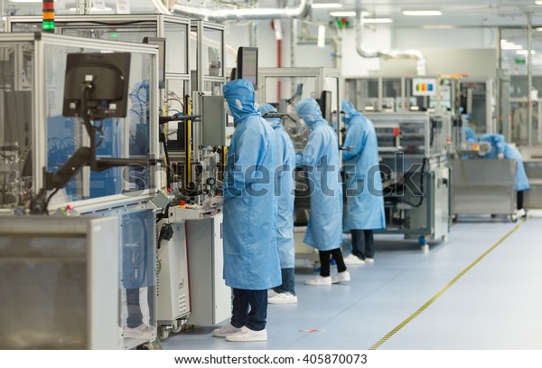 Technology Specialists Assembly Machines Sterile Factory Stock Photo Edit Now