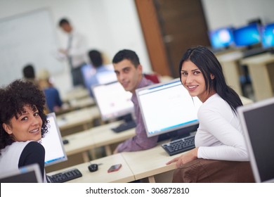 Technology Students Group In Computer Lab Classroom