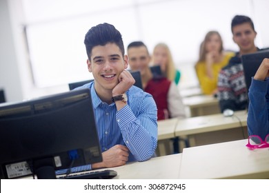 Technology Students Group In Computer Lab Classroom