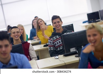 Technology Students Group In Computer Lab Classroom