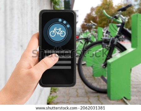 Similar – Image, Stock Photo Rental bikes on the beach. Blue bicycles on the street.