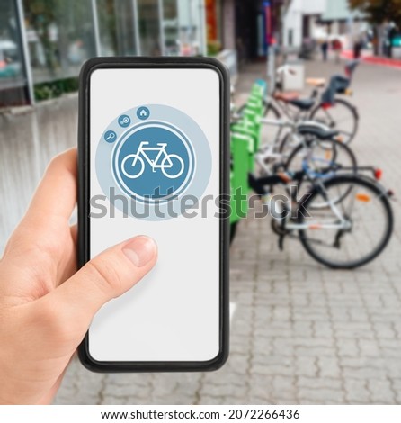 Similar – Image, Stock Photo Rental bikes on the beach. Blue bicycles on the street.